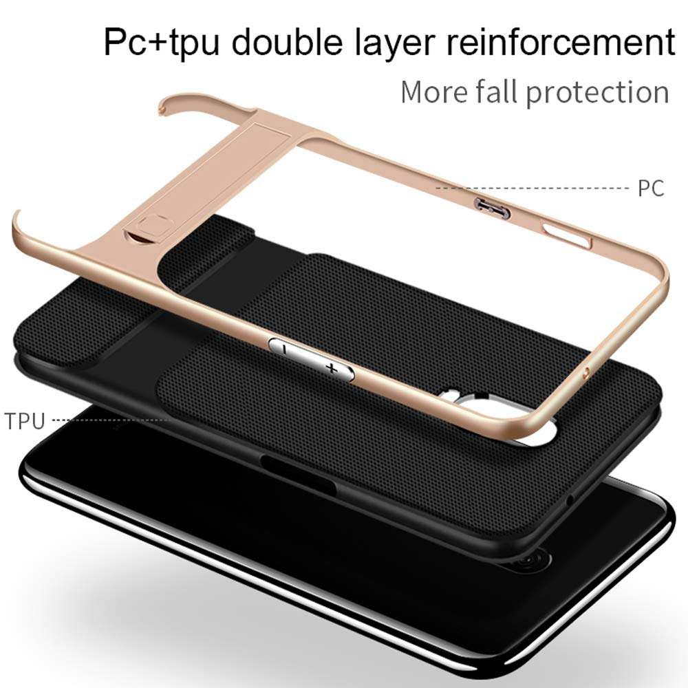 OnePlus 6T Case, Ranyi [2 Piece Carbon Fiber] [Kickstand Feature] [Shock Resistant] Premium Hybrid Hard Bumper + Matte Carbon Fiber Rubber 2 in 1 Case for OnePlus 6T Smartphone (Black) 3