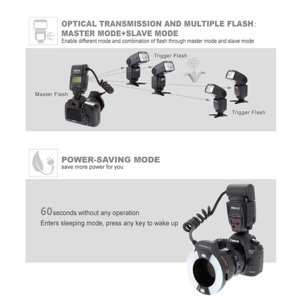 Meike MK-14EXT LED E-TTL Macro Ring Flash For Canon 5D II III 6D 7D 60D 70D 700D SLR Camera with 7 Adapter Ring 6