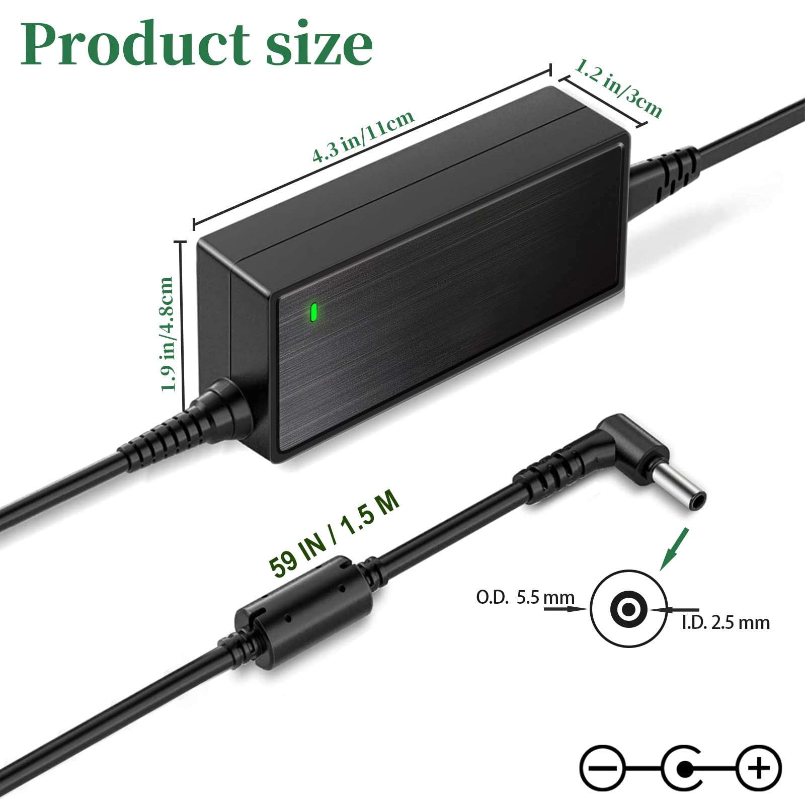 24V 2.5A Power Supply Adapter,100~240V AC to DC 24 Volt 2.5A 2.0A 1.5A 1A 0.5A Converter with 11 Tips for LED Light bar, Speaker System, Sound bar, Humidifier, 3D Printer, LCD Display and More 3