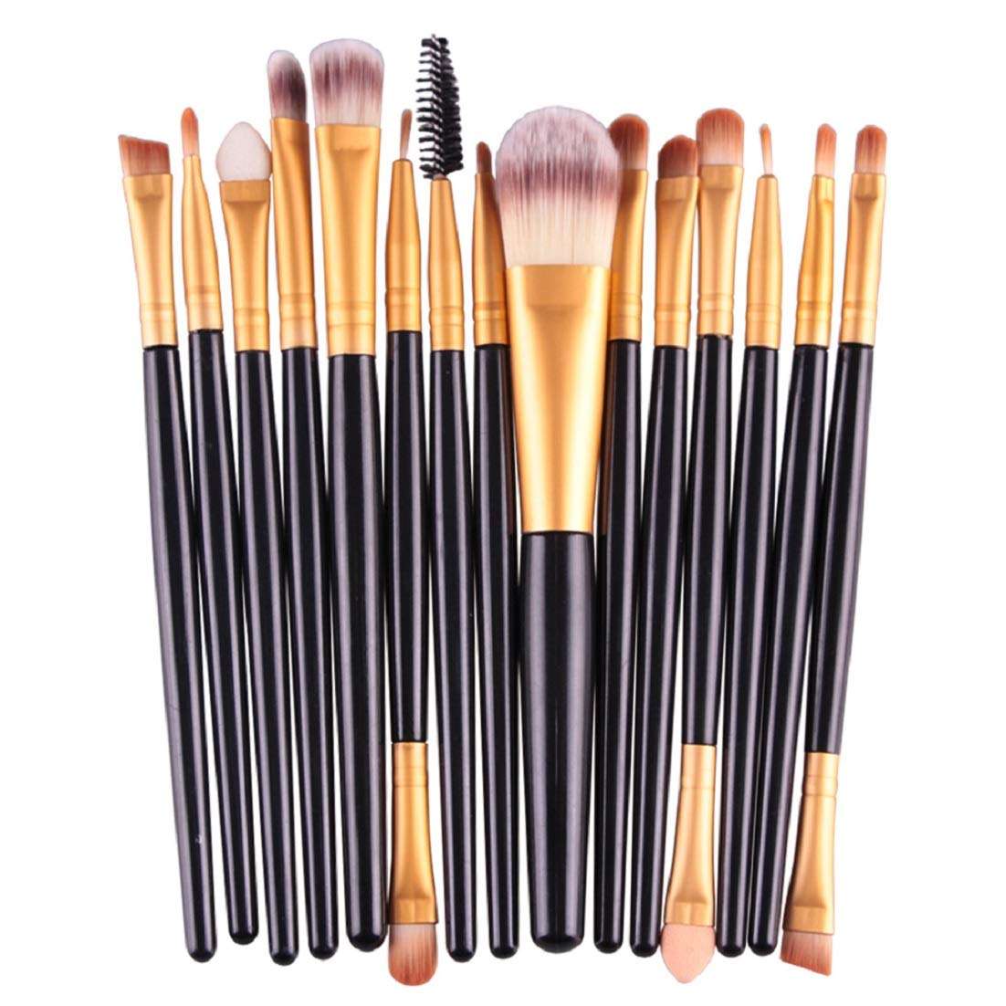 Digital Shoppy Makeup Brushes Set Eye Shadow Foundation Powder Eyeliner Eyelash Lip Make Up Brush Cosmetic Beauty Tool Kit - 15 Pieces Set (BLACK-GOLD) 1
