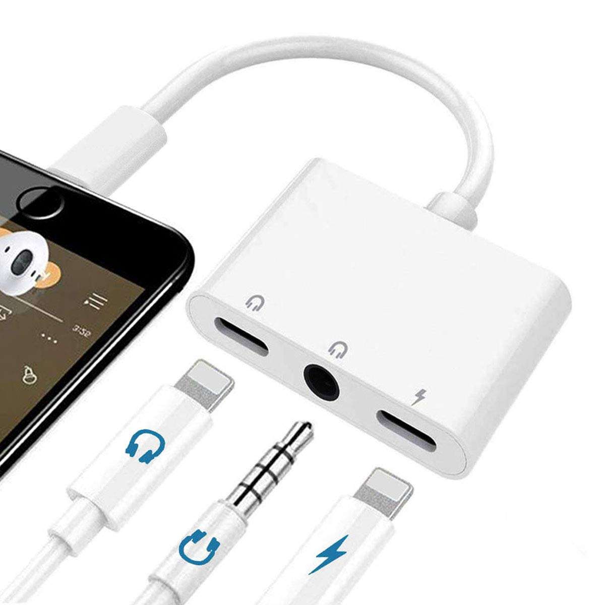 3 in 1 Lightning to 3.5mm Jack Headphone Adapter Earphone Jack Audio and Charging Adapter Headphone Splitter Compatible for iPhone 13 12 11 SE XS XR X 8 7 and iPad 1