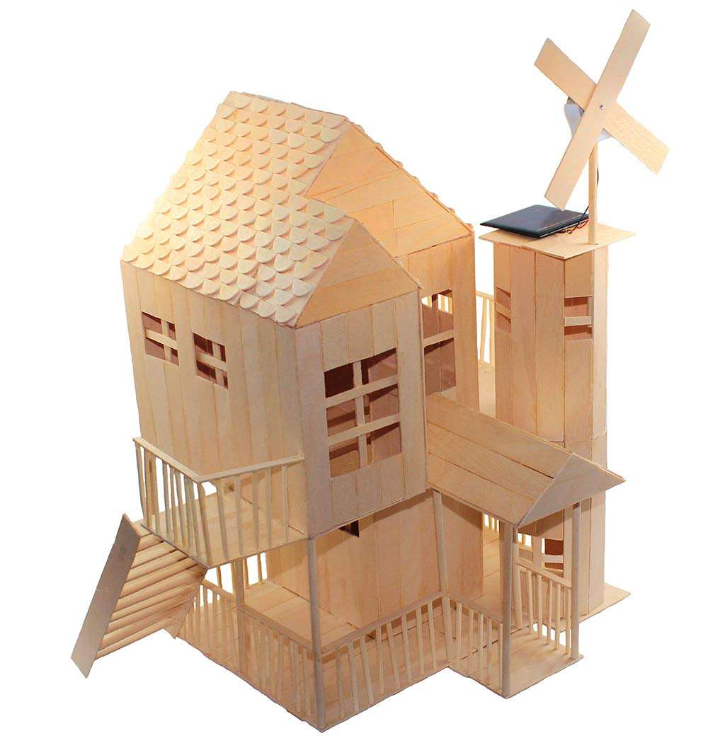 Pica Toys 3D Wooden House with Solar Windmill and Electric Light | Physical Circuit Education Building Model - Pure Real Wood Science Stem Kit | DIY Creative Experiment 1