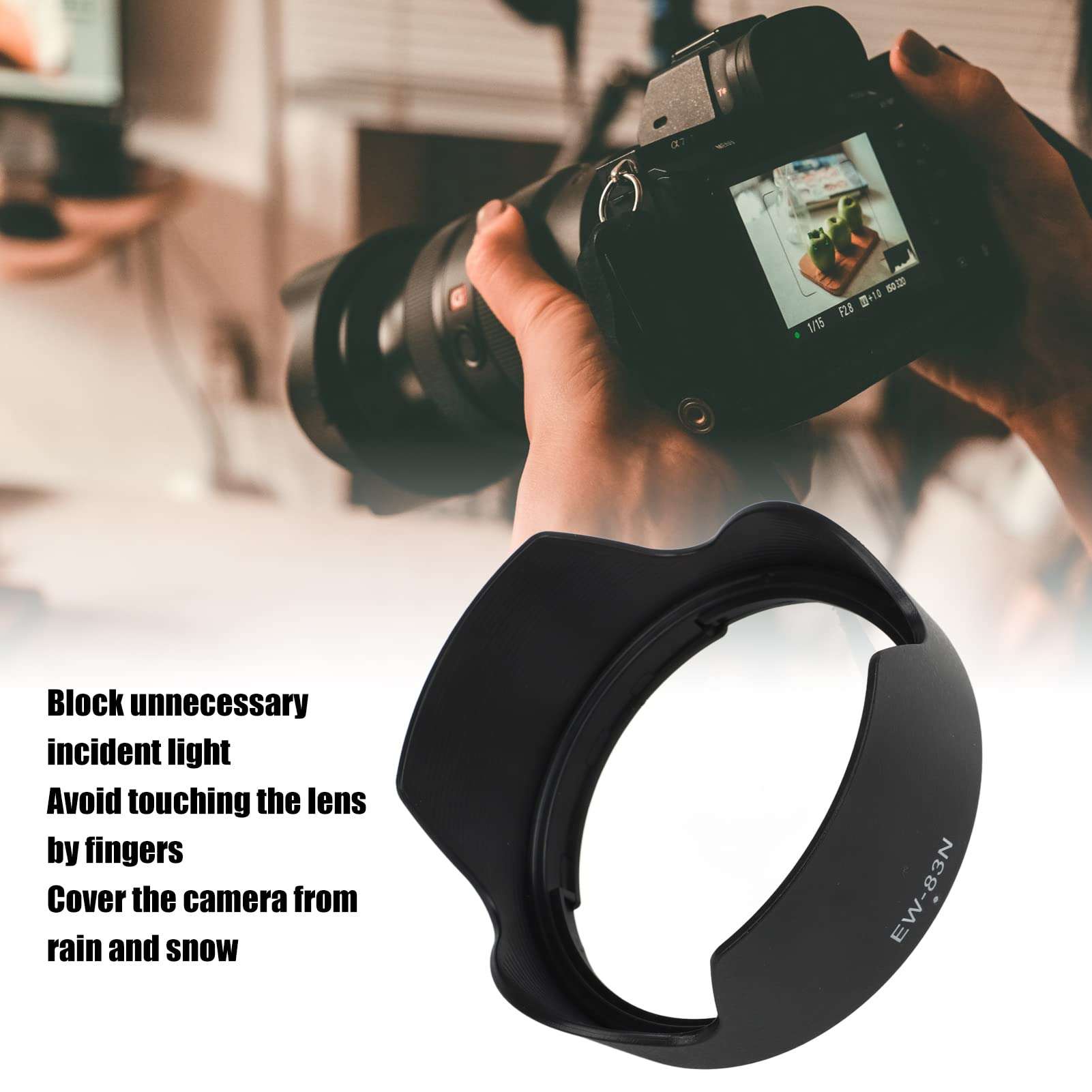 Camera Lens Hood, Black Reversible Lens Sun Shade Camera Lens Protector Photography Accessory for RF24 to 105mm F4 L is USM Lens 4