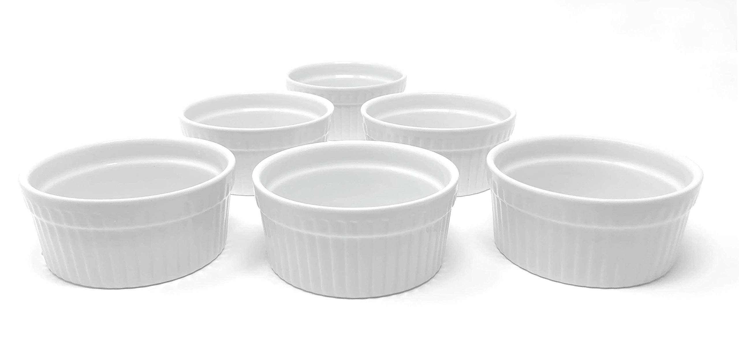 Furmaware Set of 6 Ceramic Ramekins - Non-Toxic Classic White Porcelain Custard Cups - Oven Safe Ramekins, for Baking and Serving Single Servings of Desserts, Dips, and Snacks - (18 oz)