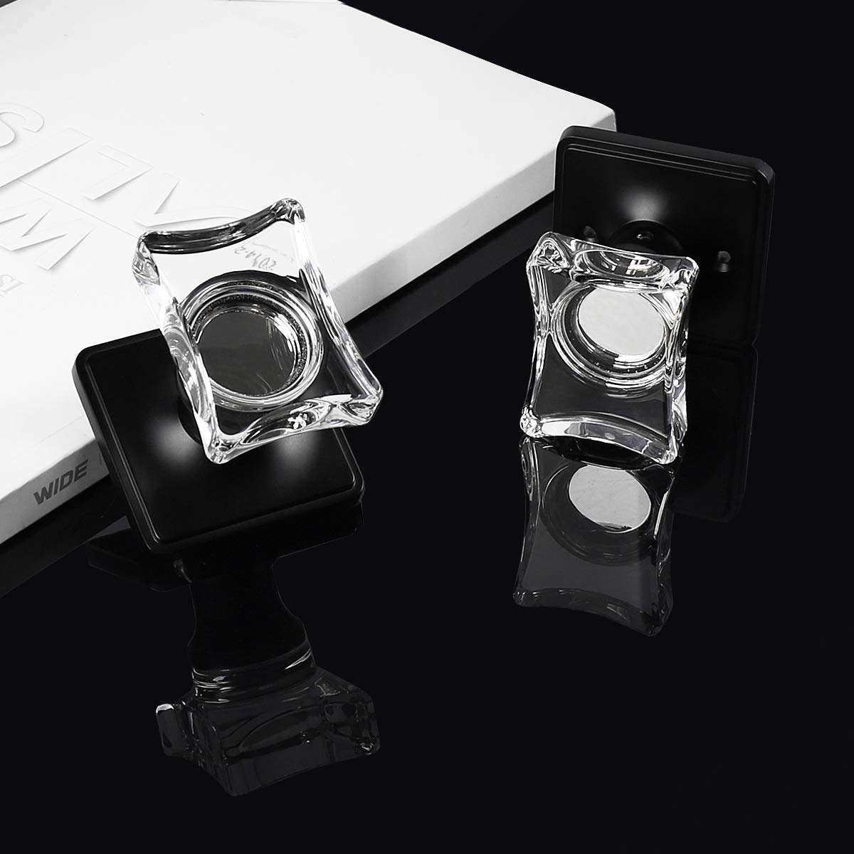 Gobrico 4 Pack Clear Crystal Doorknobs Square Rosette,Matte Black Interior Door Locks for Hall Closet,Glass Passage Door Knobs Handles 4