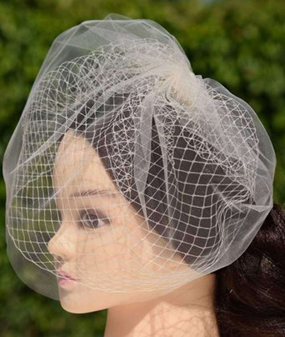 Denifery Bircage Veil Bridal Hair Piece Wedding Headpiece Black Veil Short Tulle Veil Bridal Comb Wedding Acessory (Black) 5