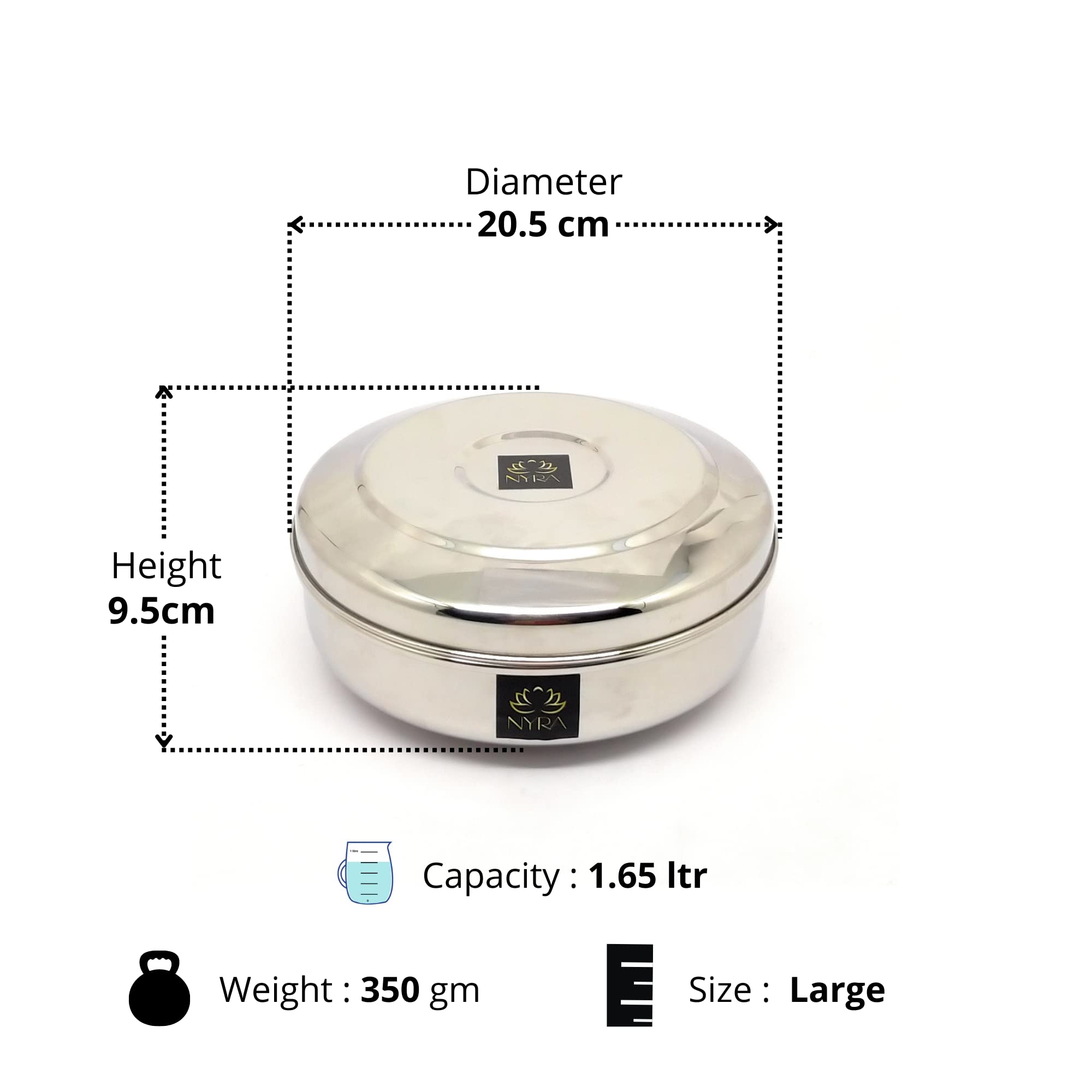 Nyra® Stainless Steel Box for Chapati Dabba Round Canisters/ Puri Dabba /Kitchen Storage Containers, Silver (1.3, Round, 1, Stainless Steel Round Storage Container) 3