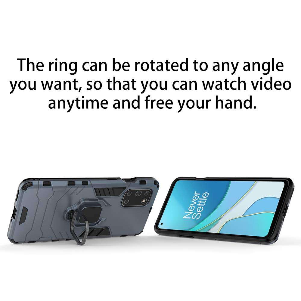 Nuomaofly for Oneplus 8T Case, OnePlus 8T+ 5G Case with Screen Protector, Soft TPU and Hard PC with Metal Ring Rotatable Kickstand Shockproof Case for Oneplus 8T Plus - Blue 2