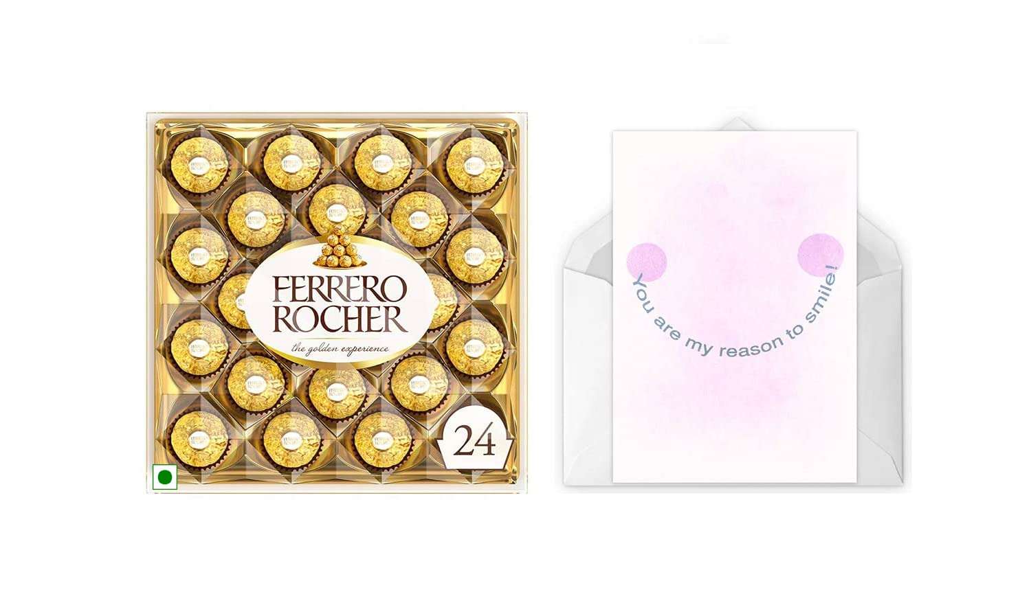 Vending India X Ferrero Rocher Love / Romance / Valentine Gift Combo - Ferrero Rocher T24 With a Personalised / Customised Greeting Card - ( My Reason to Smile ) 1