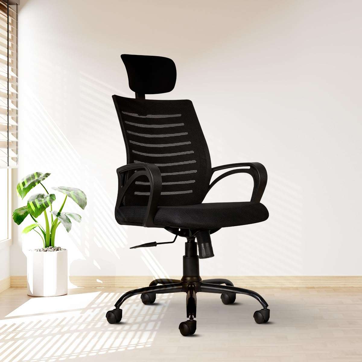 CELLBELL Desire C104 Mesh High Back Ergonomic Office Chair for Work from Home Metal Base Seat Height Adjustable Chair, Study Chair, Revolving Chair, Computer Chair- Black