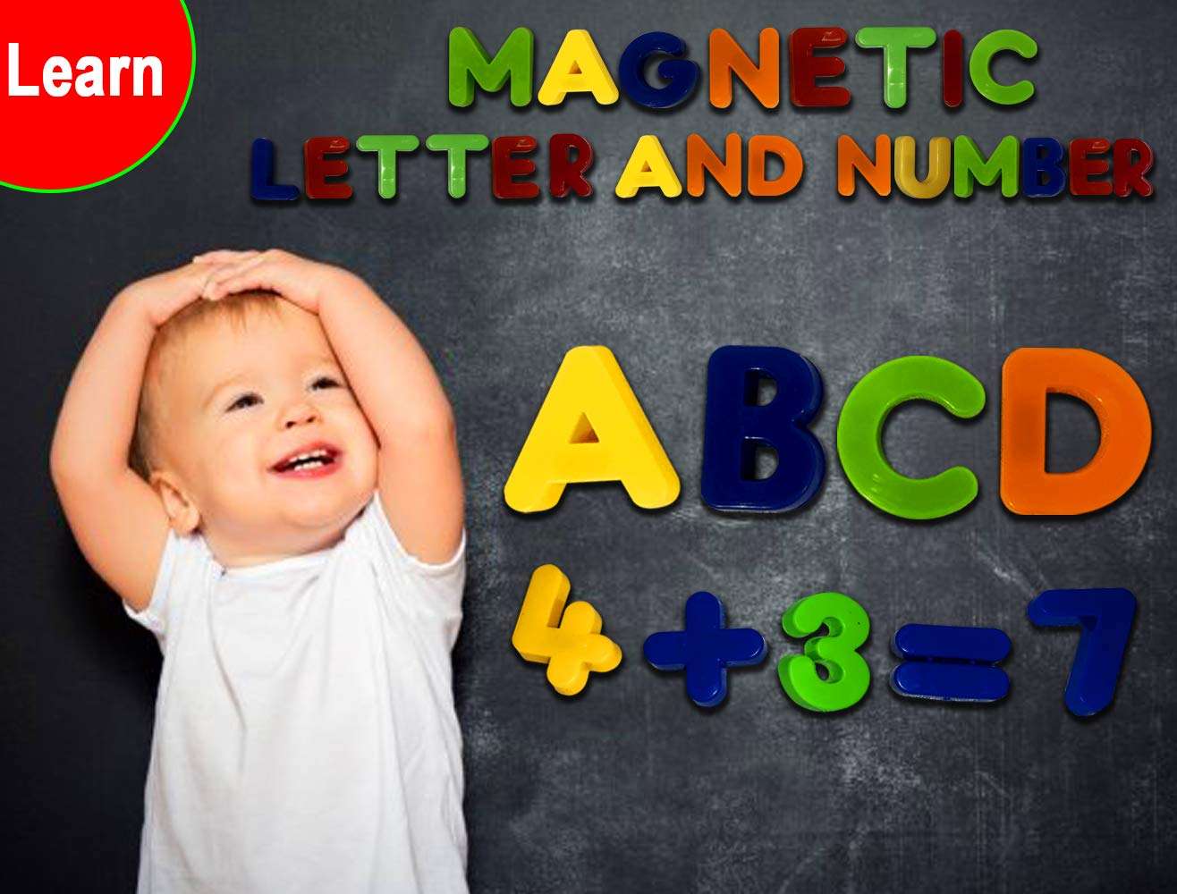 Megcos Magnetic Numbers & Letters - Assorted Colors Game - Montessori Educational Toys Gift for Toddlers Age 3 Preschool and Up Years Numbers s in Jar - Magnets Gift for Preschool 90-Pieces, Orange (1224) 5
