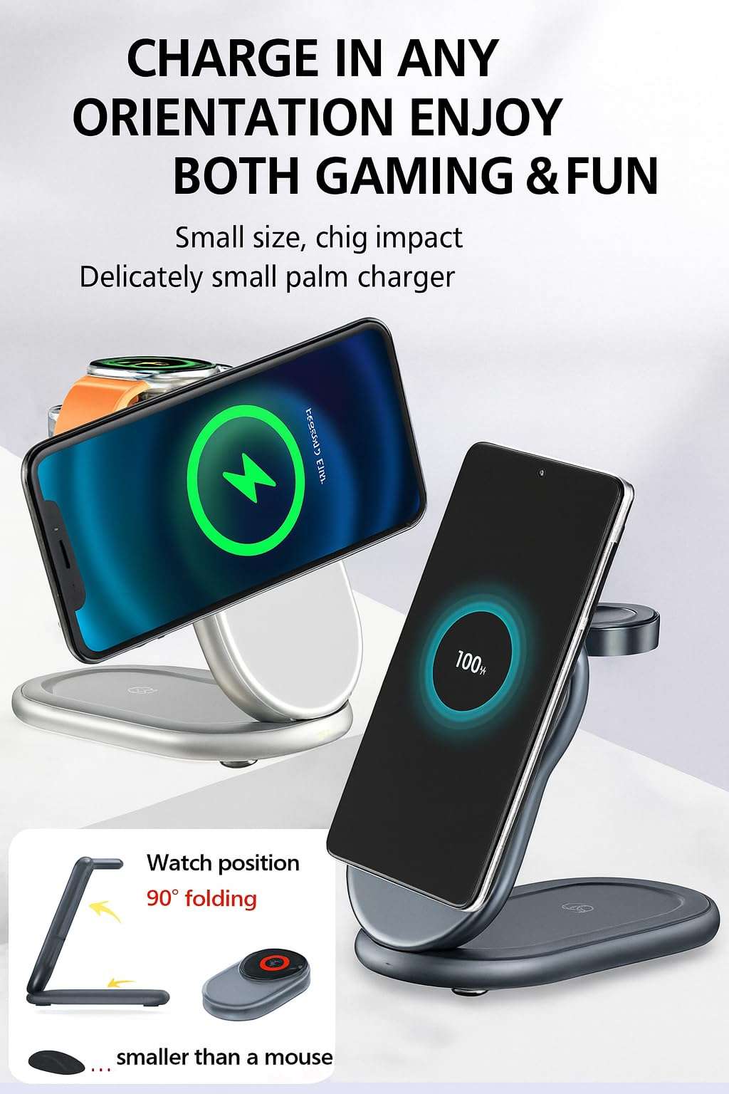 3-in-1 Traveling Magnetic Wireless Charging Station, Foldable Fast Wireless Charger Stand for Phones (12–17 Series), Watch & Earbuds, Portable Phone Charging Station, USB-C Charger 4