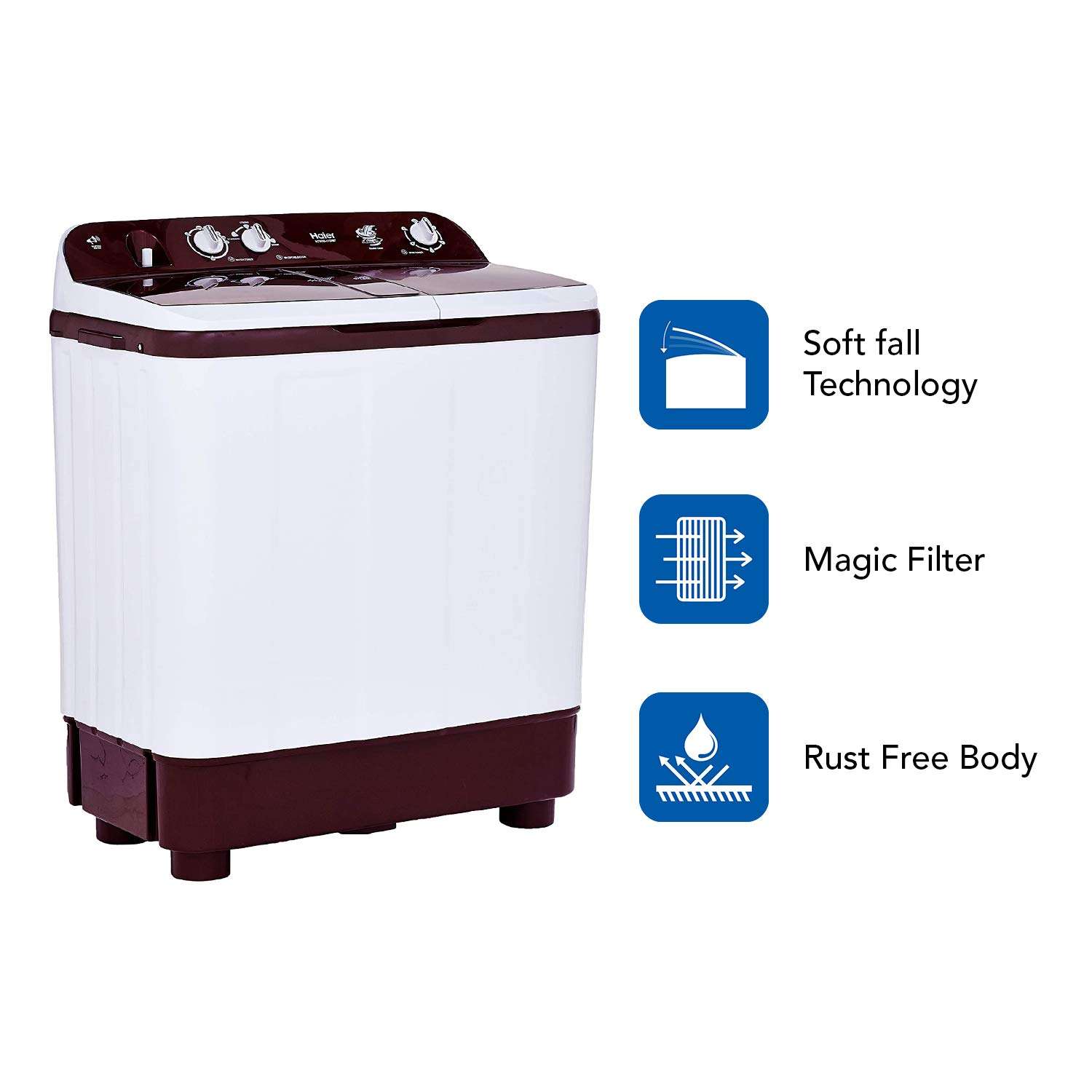 Haier 9 kg Semi-Automatic Top Loading Washing Machine (HTW90-1128BT, Burgundy) 5