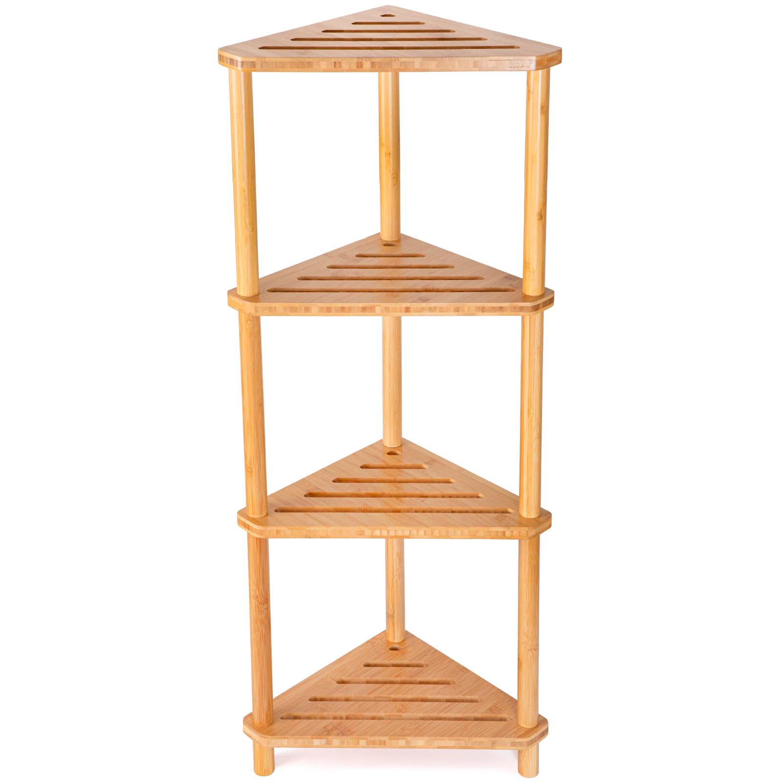 GUGIGP 4-Tier Corner Shower Caddy Stand Bamboo,Standing Corner Shower Shelf,Shower Organizer,Shower Storage Shlves,Waterproof & Durable,Space-Saving Design for Bathroom Kitchen or Living Room