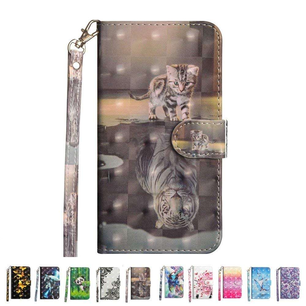 Galaxy J7 2018 Case,Galaxy J7 Refine Case,Galaxy J7 Star Case,Galaxy J7 V J7V 2nd Gen Case, Maoerdo 3D Painted Design Wrist Strap Wallet Case Cover for Samsung Galaxy J7 2018 - Cat Tiger 1