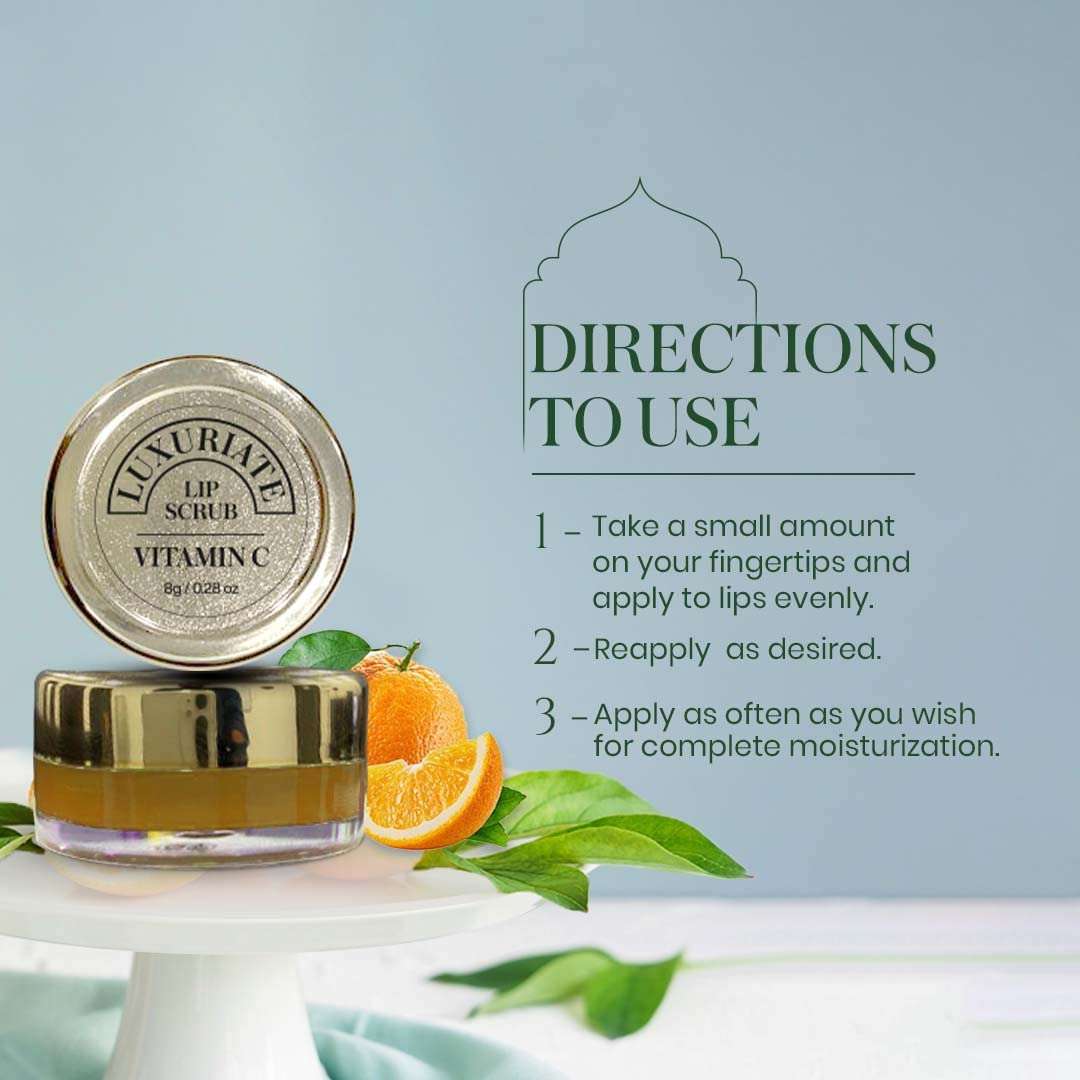 LUXURIATE Vitamin C Lip Scrub | Lightening & Brightening Dark Lips scrub For Men and Women | Smoker Chapped Lip & Lipstick Stains Removal Lip care- 8 gm 5