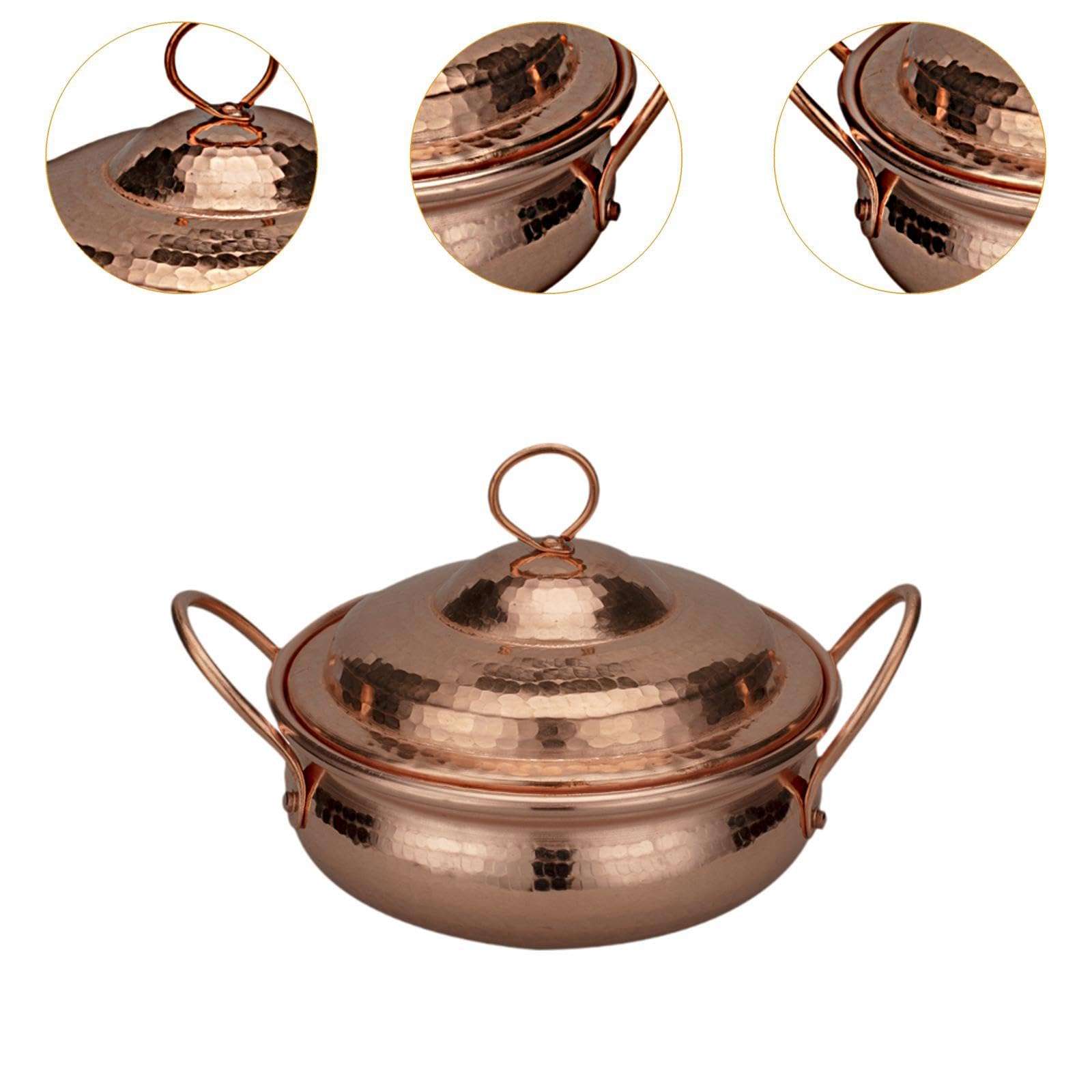 Bothyi Hot Pot Copper Cookware Restaurant Stew Pan with Lid Thickened Saucepan Beautiful Shape Cooking Stockpot Copper Pot, 16cm 5