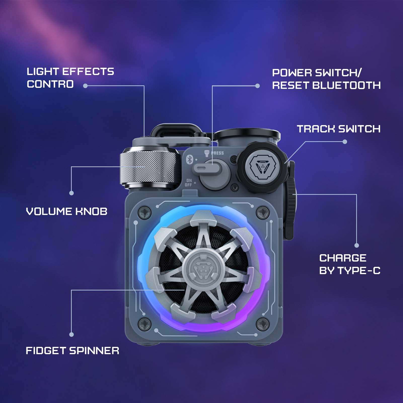 Muzen Cyber Cube-Pro Bluetooth Speaker, Bluetooth 5.0, Portable Speaker with Fidget Spinner, Crystal Clear Sound with RGB Led Light Wireless Speaker, Waterproof Speakers for Indoor Outdoor 6