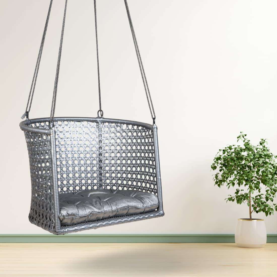 Swingzy Premium C Shape 6 Star Swing Chair for Adults for Home/Swing for Adults/Swing with a Comfortable Cushion/Hanging Jhula for Adults/Hanging Accessories Included (57 x 73 x 200 Cm, Grey) 1