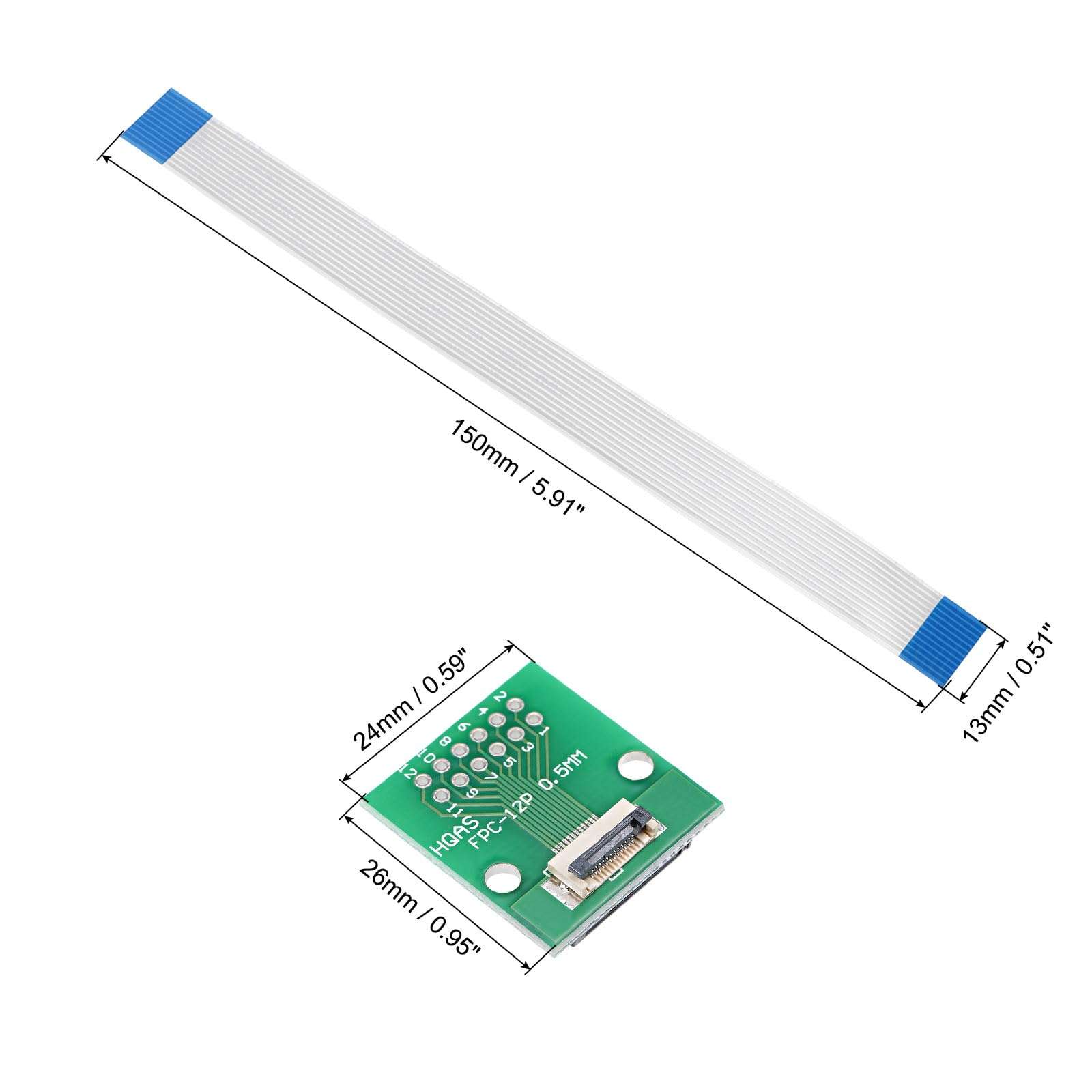 MECCANIXITY 12 Pin FFC FPC 0.5mm 1mm Pitch to DIP 2.0mm and Flexible Flat Cable 150mm 1mm Pitch for FPC/FFC LCD TV Car Audio DVD Player 2