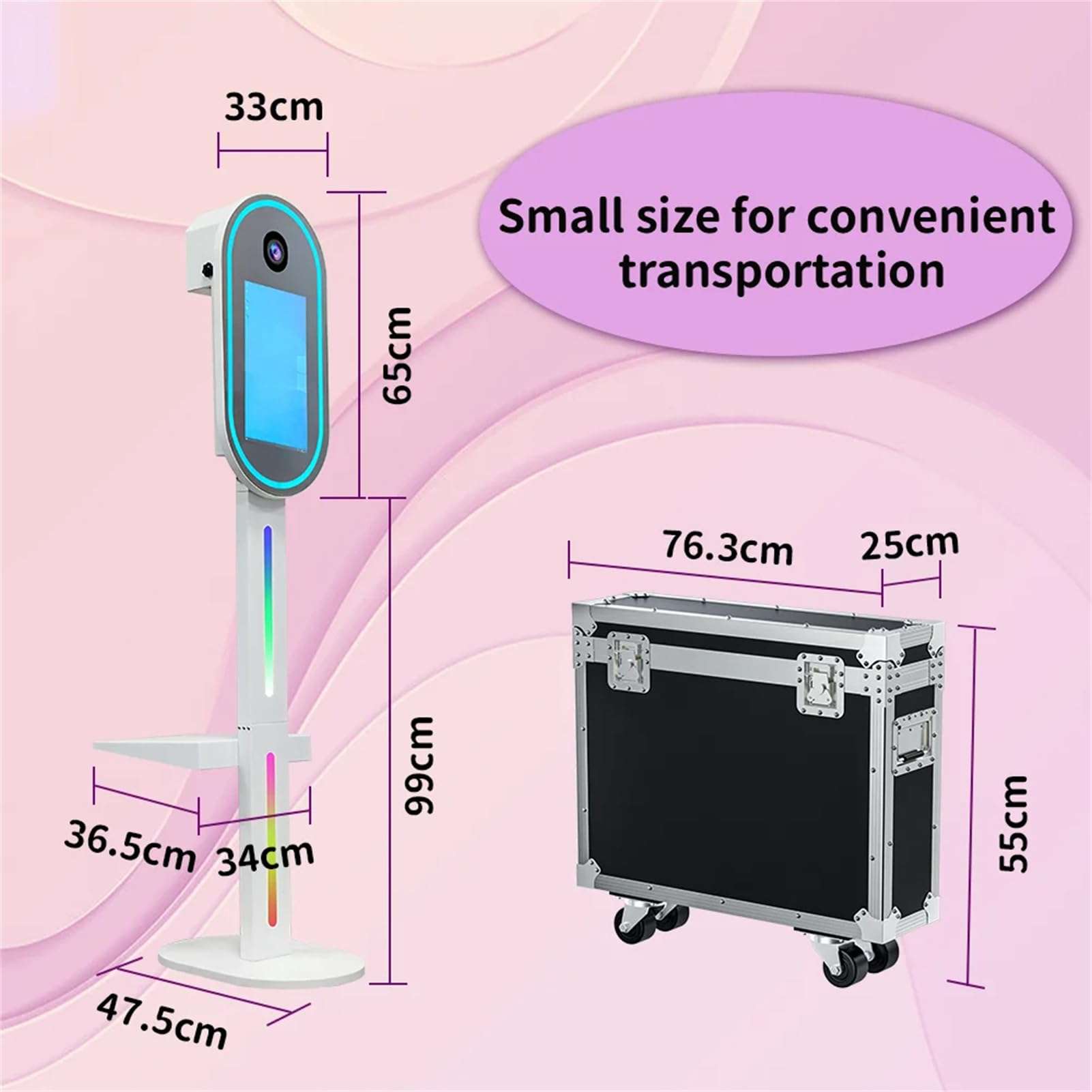 FXNFXLA Mirror Photo Booth for Camera, DSLR Selfie Station Photobooth Shell Stand Machine with 15.6" Touch Screen, RGB Light and Flight Case, for Events Rental 4