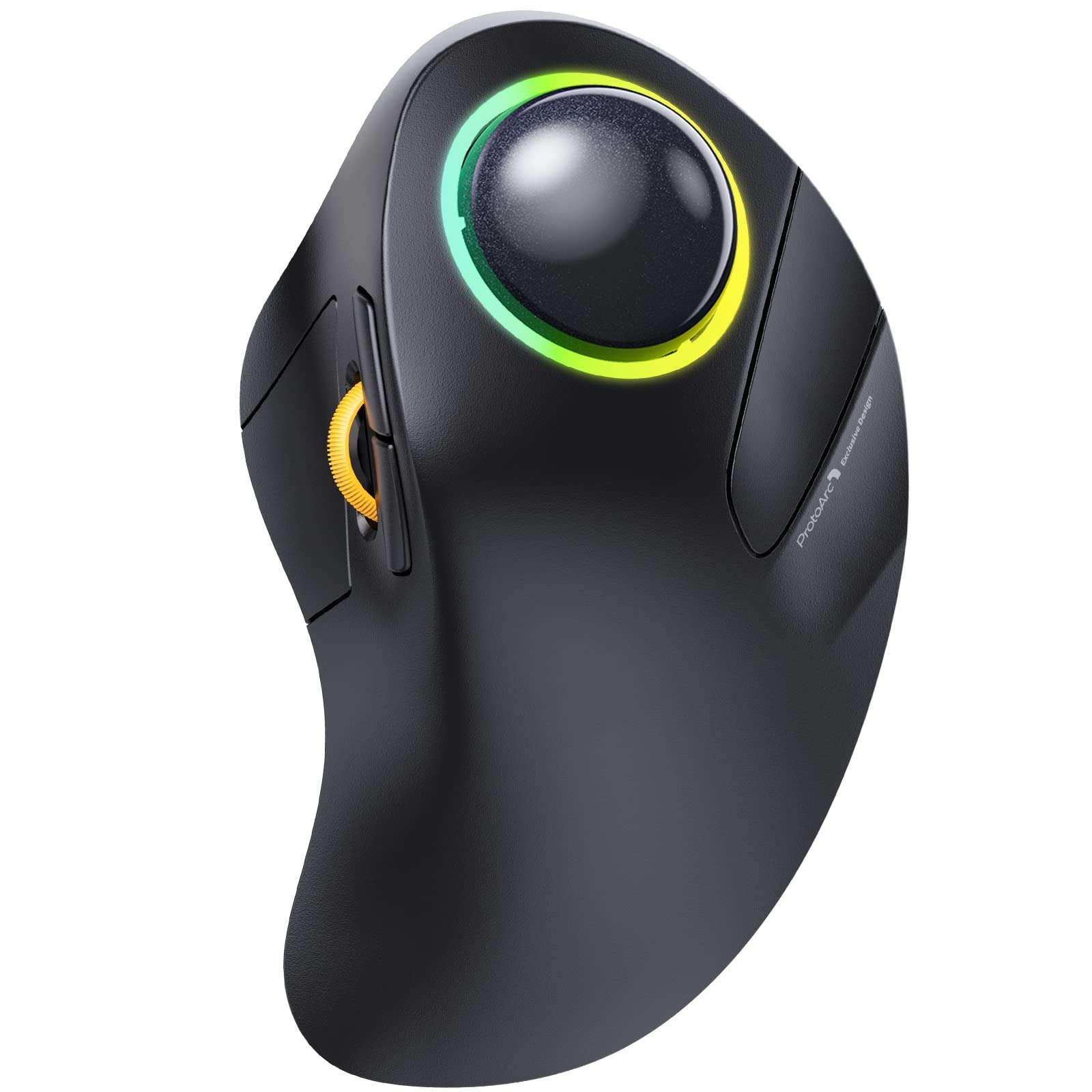 ProtoArc Wireless Bluetooth Trackball Mouse, EM03 Ergonomic RGB Rollerball, 3-Device Connection & Index Finger Control for iPad, Mac, Windows - Black