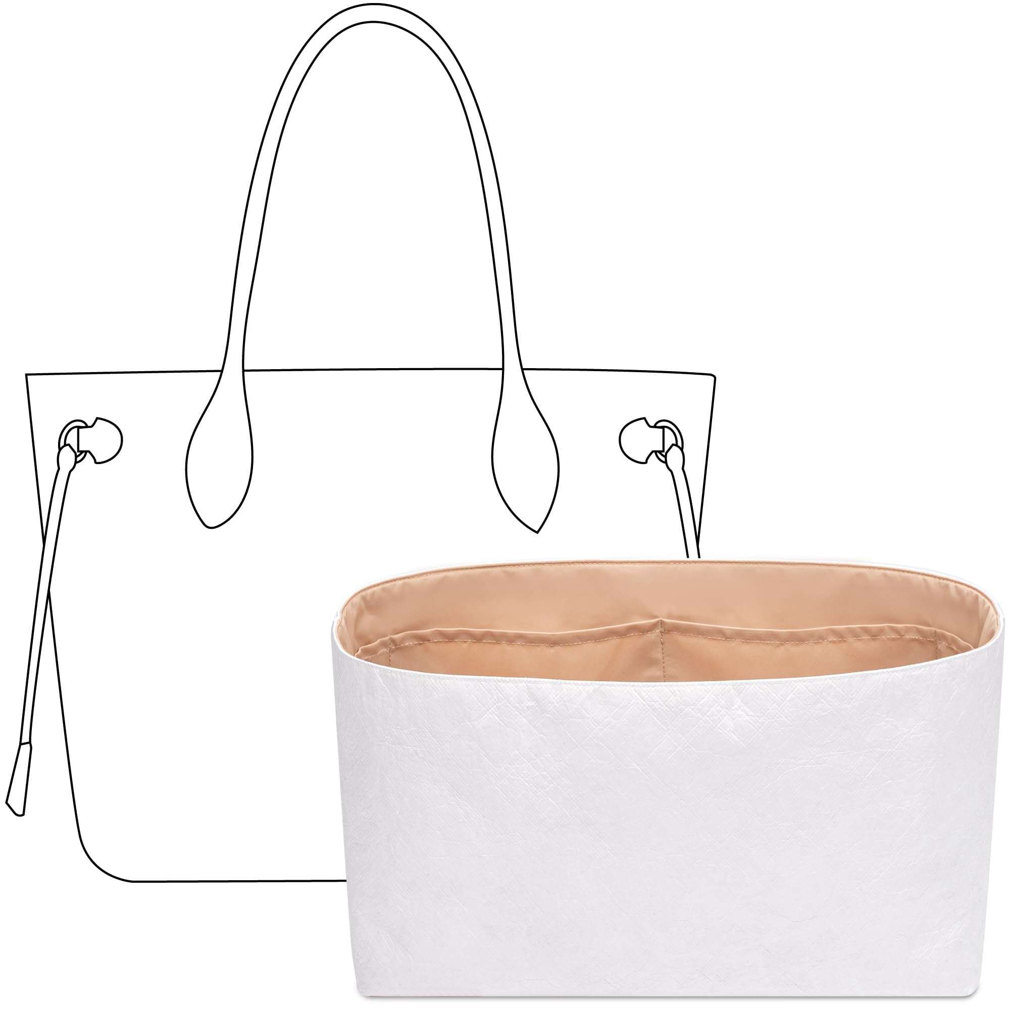 FANJI Project Tote Bag Organizer Insert for LV Neverfull S handbag, Custom Fit Inside Premium Vanile Lightweight WaterResistant Purse Insert with Cup Holder Accessories 1