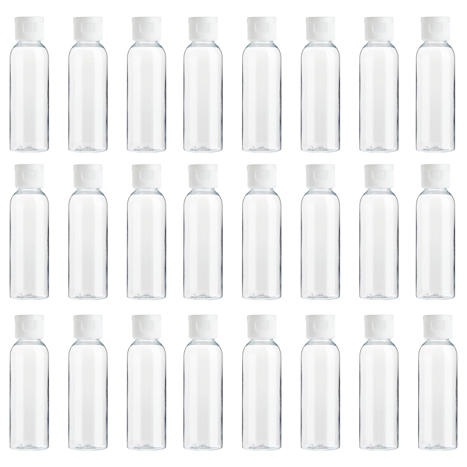 HMIASFMK 24 Pack Plastic Empty 2oz Travel Bottles with Flip Cap, Refillable Containers for Toiletries, Lotion, Liquid