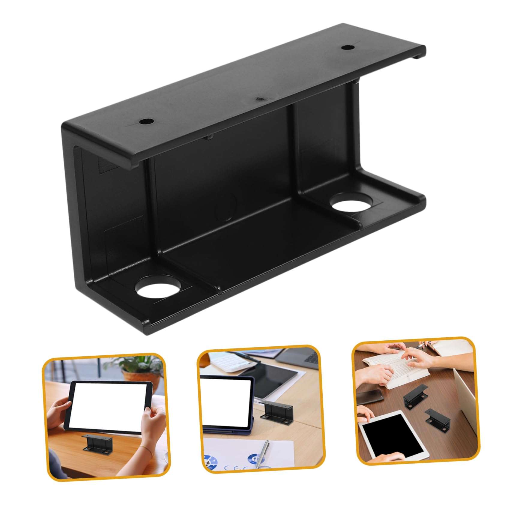 TEHAUX 1set Desk Laptop Holder Bracket Sturdy Storage Mount for Keyboard and Devices Space-Saving Design Easy Installation for Home Office Use Black 4