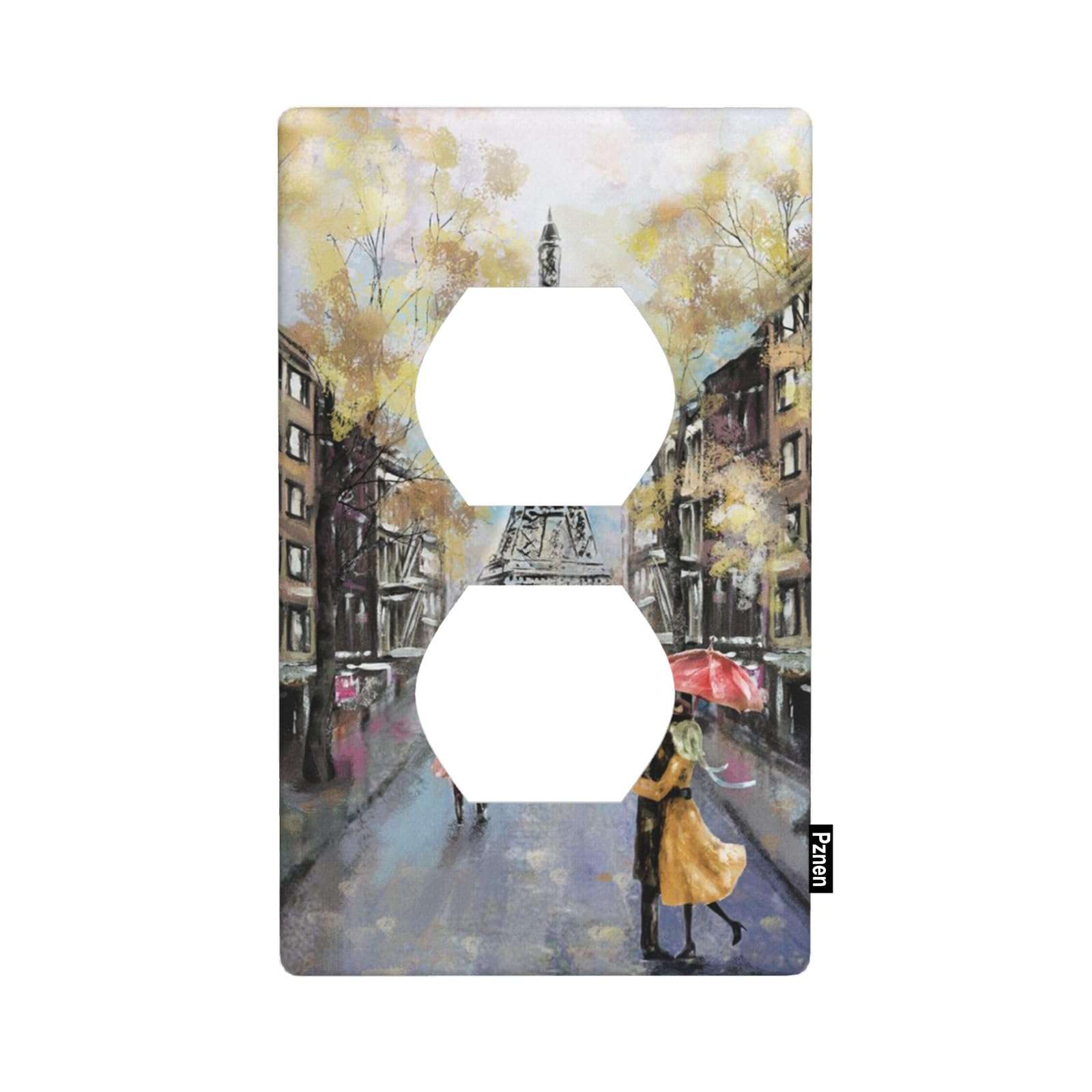 Pznen Paris Eiffel Tower Outlet Covers Duplex Wall Plate Standard Size 4.5" X 2.76" European City Landscape Yellow 1-Gang Plug Cover Light Switch Covers for Living Room Girl Bedroom