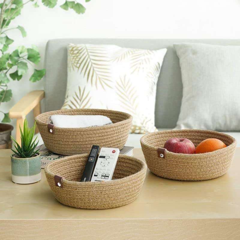 ALBY® Rope Storage Natural Handwoven Jute Round Shelf Basket For Your Home & Kitchen (Small, Medium, Large)-Pack Of 3 (Beige) 5