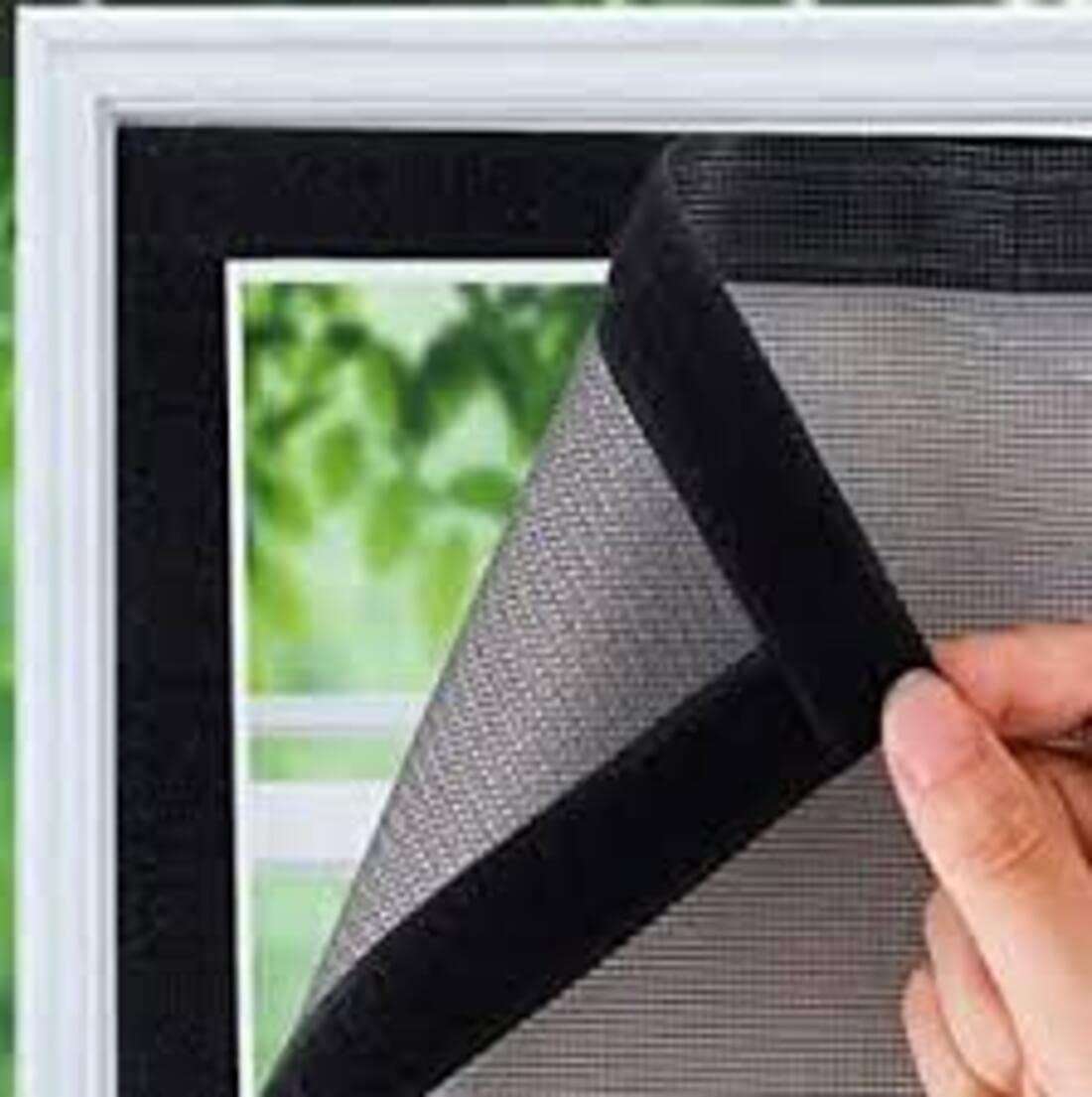 S Cart Prestiched Fiber Glass Mosquito Net Mesh with Regular Loop and self Adhesive Hook to Stick Window Frames (Black Color) (3x4) 6