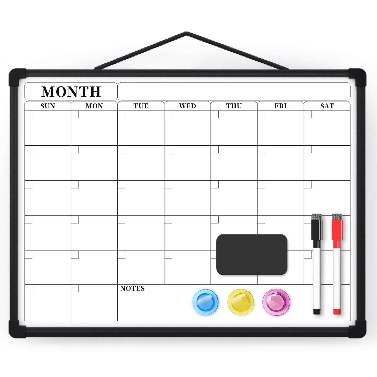 Monthly Calendar Dry Erase Board, 16"x12" White Board Dry Erase for Wall, Small Hanging Dry Erase Board, Double-Sided White Board for Home, Office, or School
