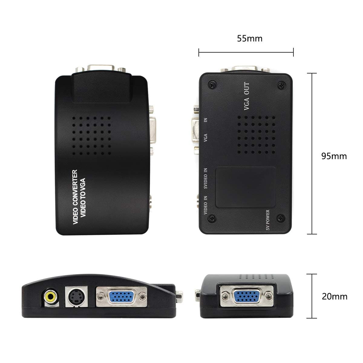 HDSUNWSTD PC Laptop Composite Video TV RCA Composite S-Video AV in to PC VGA LCD Out Converter Adapter Switch Box Black 5