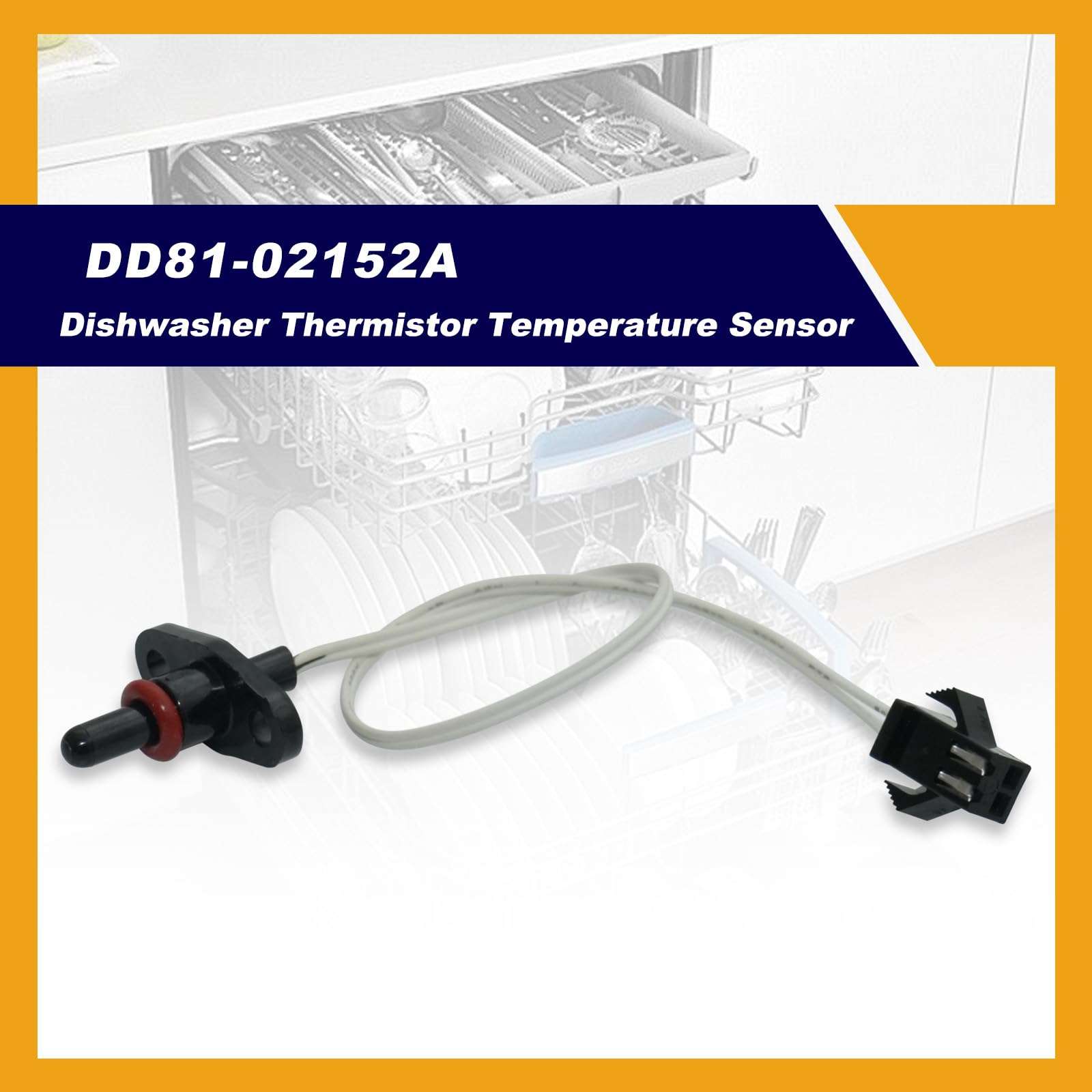 DD81-02152A Dishwasher Thermistor Temperature Sensor for Samsung DW80N3030US DW80R2031US, Replacement for Whirlpool UDT518SAFP0, W10567618 Thermistor Temperature Sensor 3