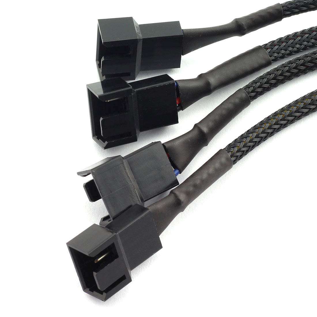 SDTC Tech PWM Fan Splitter Cable PC 4Pin 1 to 4 Ways Fan Power Extension Adapter Cable Black Sleeved Braided 4Pin Female to 4X 4Pin Male 27cm/10.5 inches 2