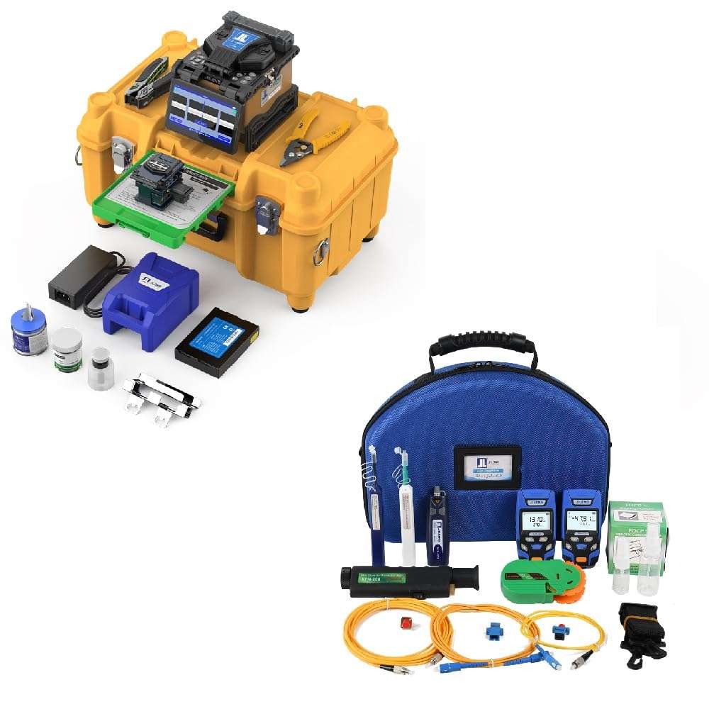 Fiber Splicer Core Alignment JILONG KL-360T Optical Fusion Splicer 6 Motors 0.01dB Low Splicing Loss 380X/190 X Magnification + Optical Cable Toolkit JLT-15D w/Fiber Microscope 200X 1