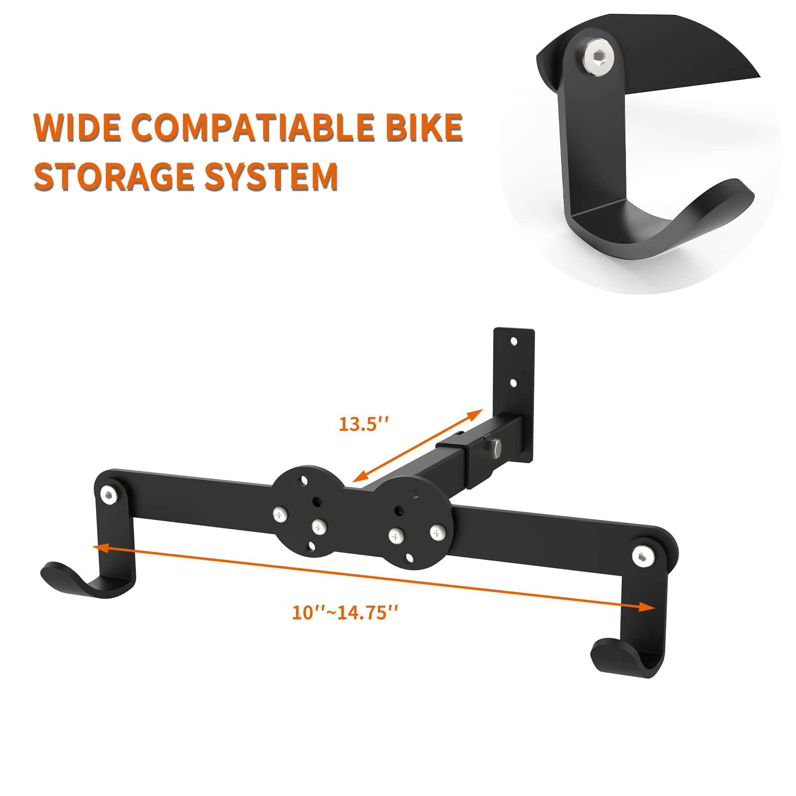 Bike Wall Mount Horizontal Storage Bicycle Rack Foldable Cycling Hanger Bike Holder Indoor Hook for Bicycles - Hang Your Road, Mountain or Hybrid Bikes 6