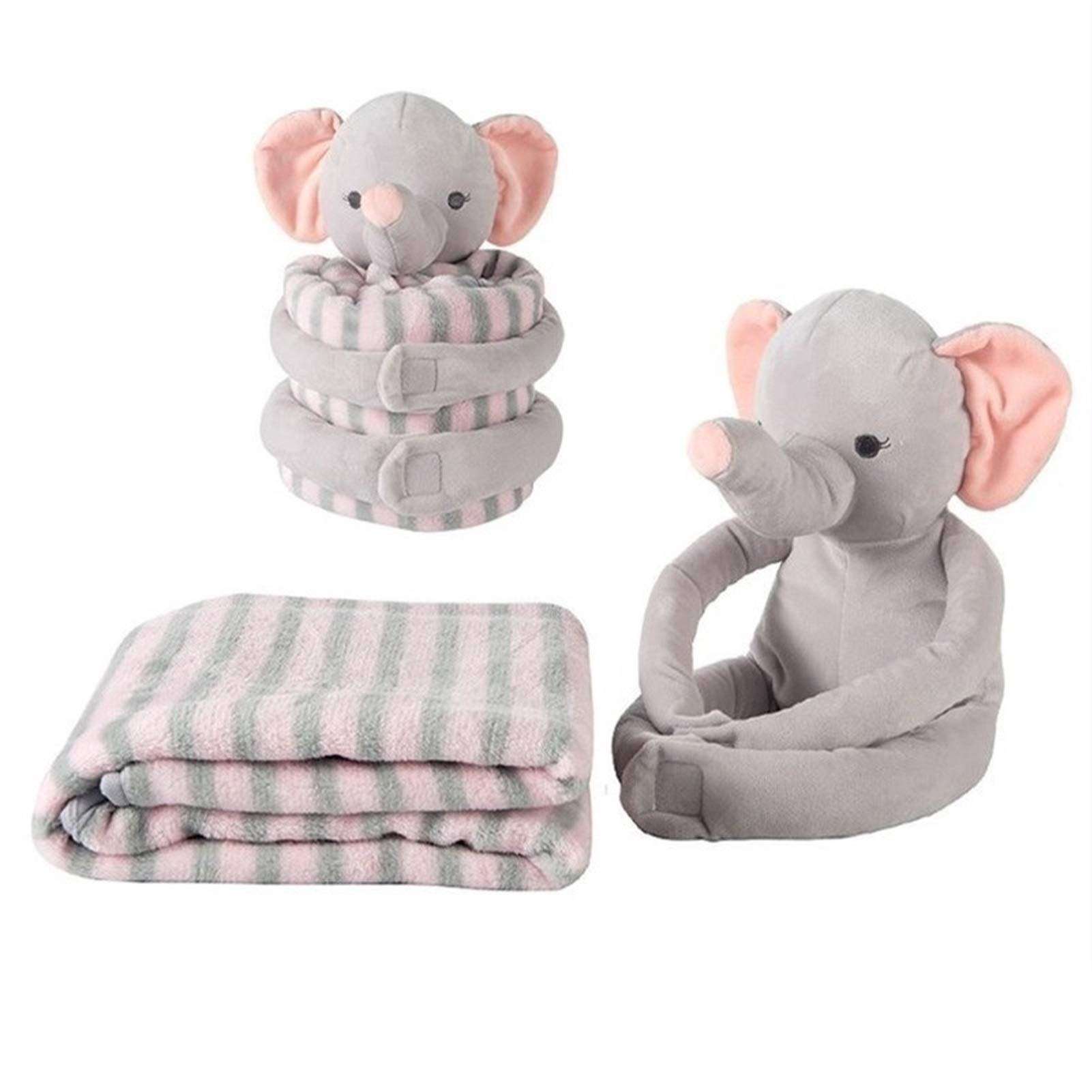 whbage Blanket 2pcs/Set Cartoon Cute Animal Doll Pillow + Super Soft Stuffed Crystal Velvet Nap Shawl Blanket for Children Girls Birthday Gift (Color : Pink Rabbit, Size : 90x80cm) 5