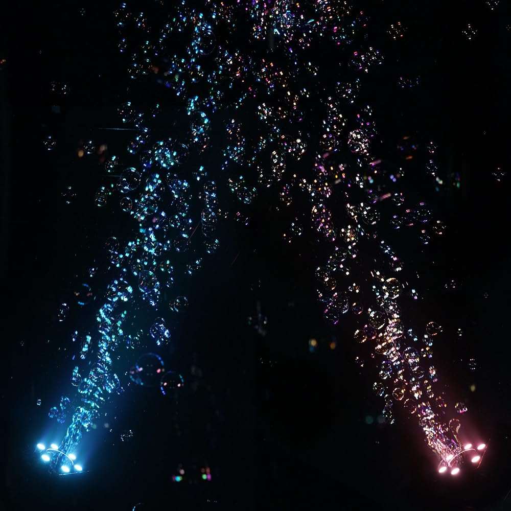 SHEHDS 90W Bubble Machine with LED 6x4W RGBW, Powerful 7-Blade Fan Engine, Manual Tilt 180° Adjustment, Automatic Bubble Maker, Large Foam Output Adjustable Angle, for Stage, Party, Wedding, Concert 6