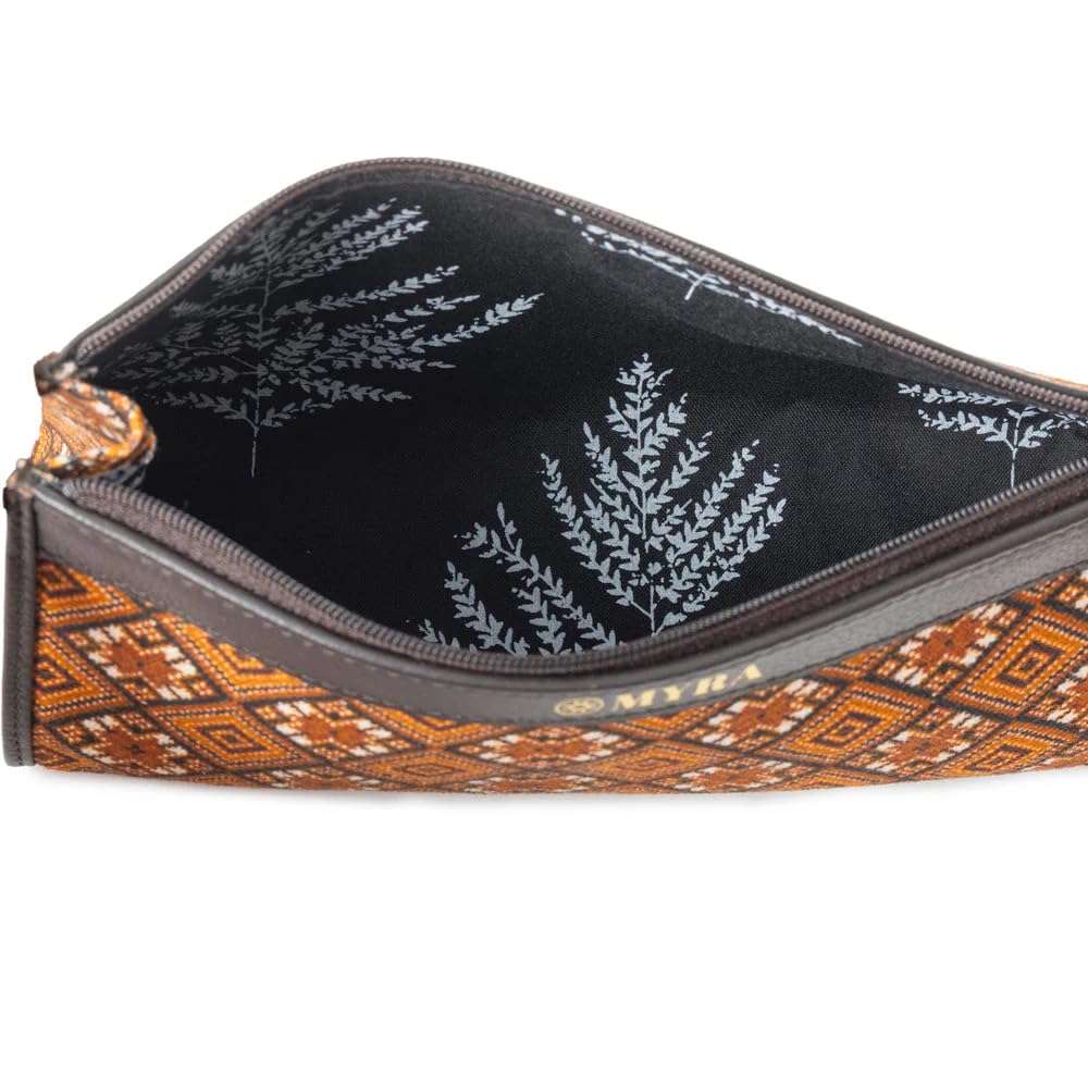 Myra Bag Pouch for Women - Southwestern Aztec Canvas Cosmetic Makeup Bag for Travel - Brown 5