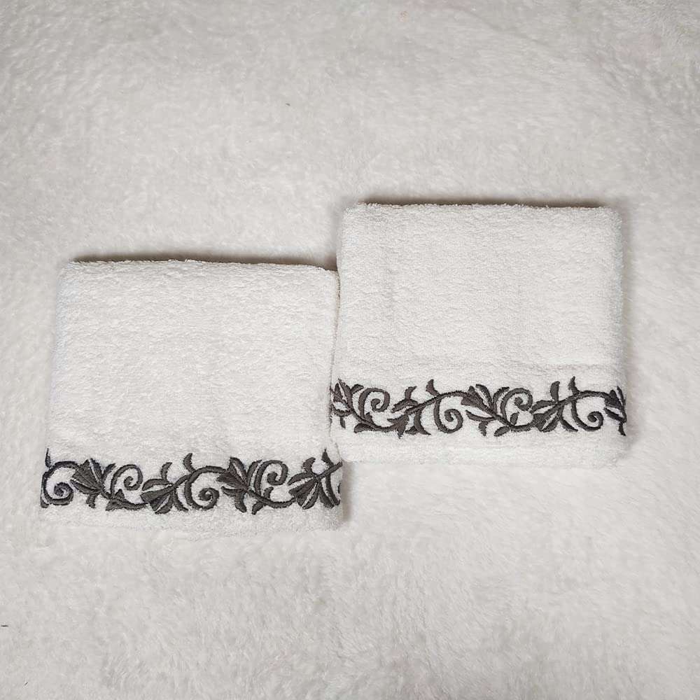 Luxelife Absorbent 100% Cotton Embroidered Hand Towel | Towel for Bathroom ,Gym, Pool, Travel, Spa, Yoga, Lunch, Kitchen| -Pack of 2 -500 GSM (White Color) 3