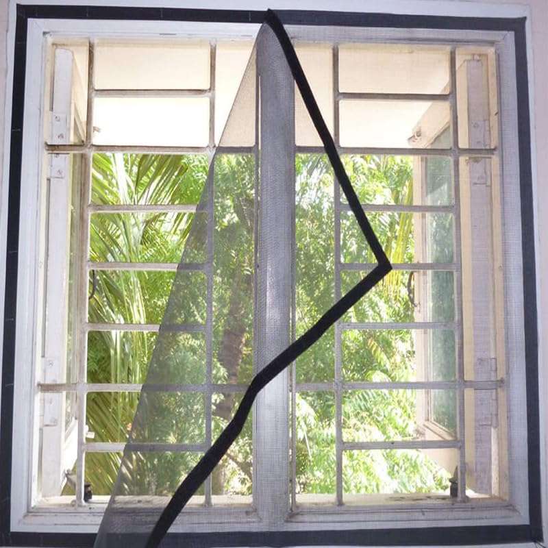 AutarkyFiberglass Window Mosquito Net (Size- 33 Inch x 53 Inch / 83.8cm x 134.6cm) 120GSM Pre-Stitched & Strong Self-Adhesive Hook Tape Color - Black 3