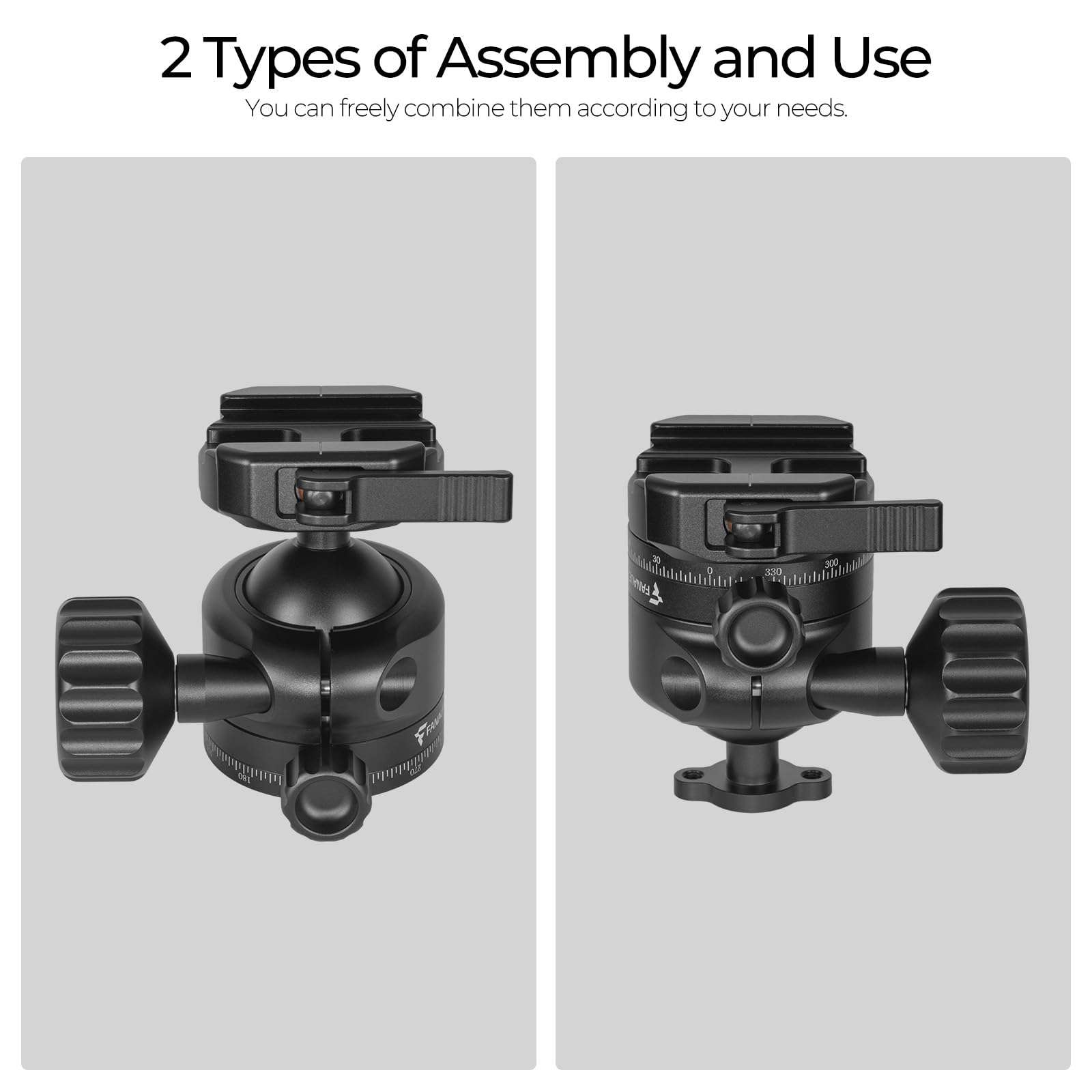 FANAUE XB-40T Tripod Ball Head Mount Compatible with Arca Swiss Quick Release Plate 3/8" Thread Mount 360 Panorama Rotation for Tripod Monopod DSLR Camera Camcorder Telescope 3