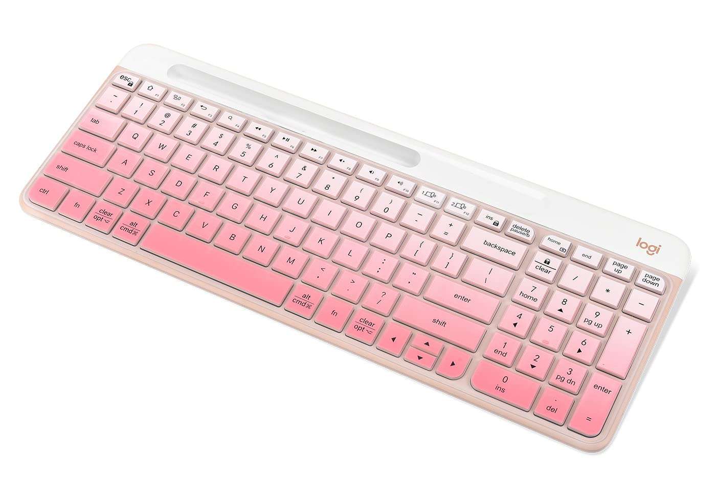Keyboard Cover Compatible with Logitech K580 Multi-Device Slim Wireless Keyboard, Logitech K580 Full-Size Keyboard Skin Protective Accessories - Gradual Pink 1