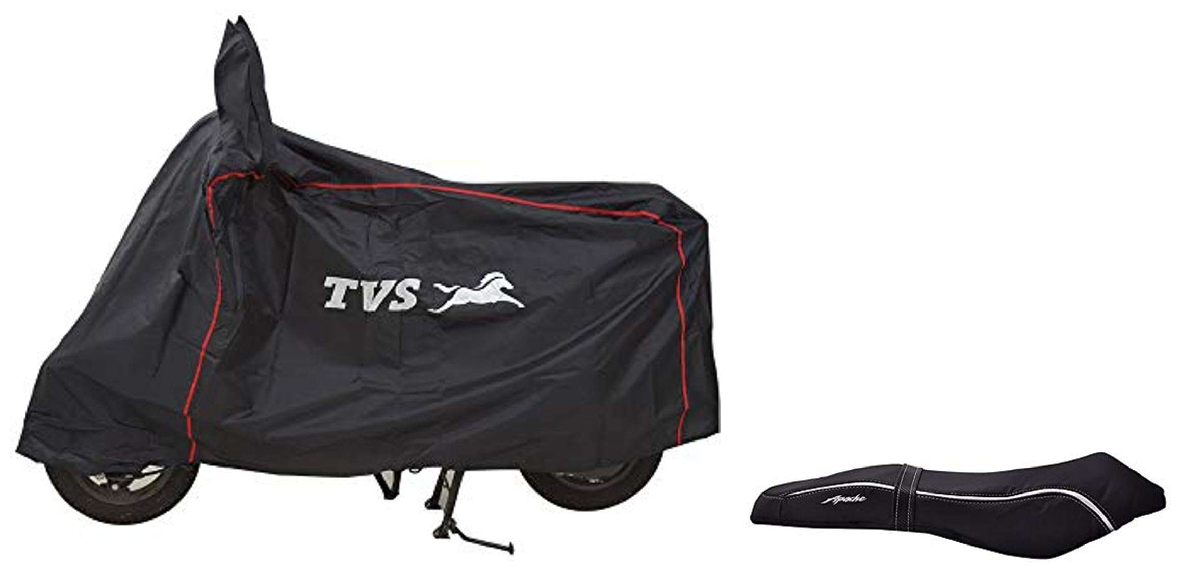 TVS Vehicle Cover for Motorcycle, Black & TVS Seat Cover - Apache 160 2V - Silver 1