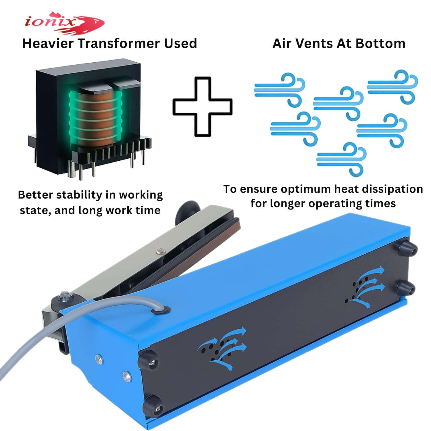 IONIX Sealing Machine for Food Packets | 1 Year Warranty, 8 Inch | Packet Sealer Machine, Packing Machine Sealing, Plastic Sealing Machine, Heavy metal Body From Full Customer Support (Blue - 200mm) 5
