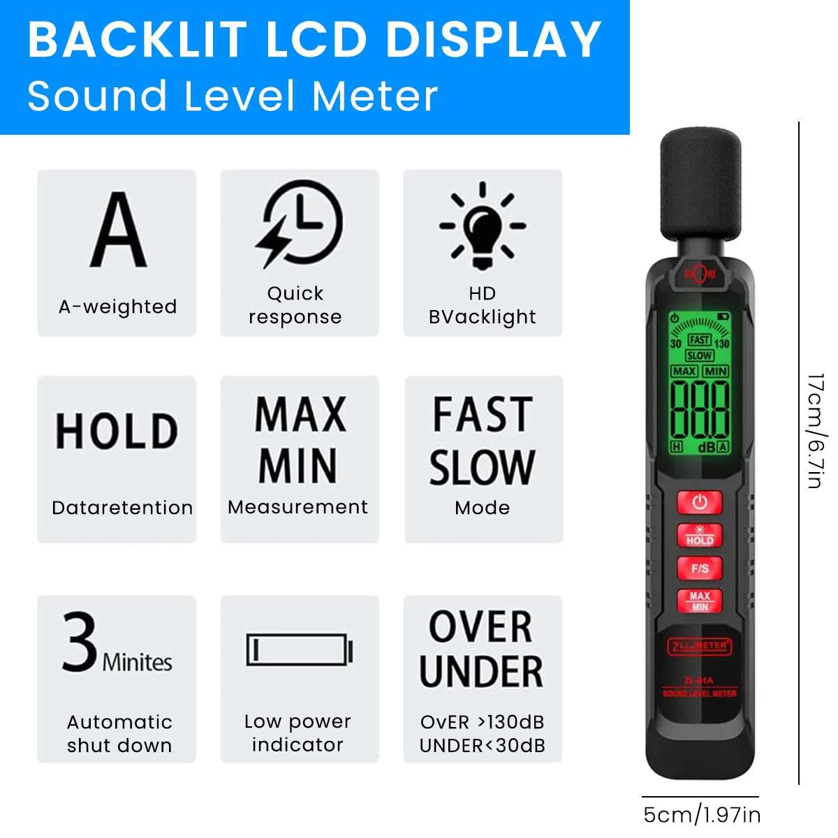 Serplex® Digital Decibel Meter Sound Level Meter 30-130 dB Audio Level Meter LCD Digital Audio Decibel Meter Condenser Mic Decibel Meter for Home, Office, Construction Sites (Battery not included) 3