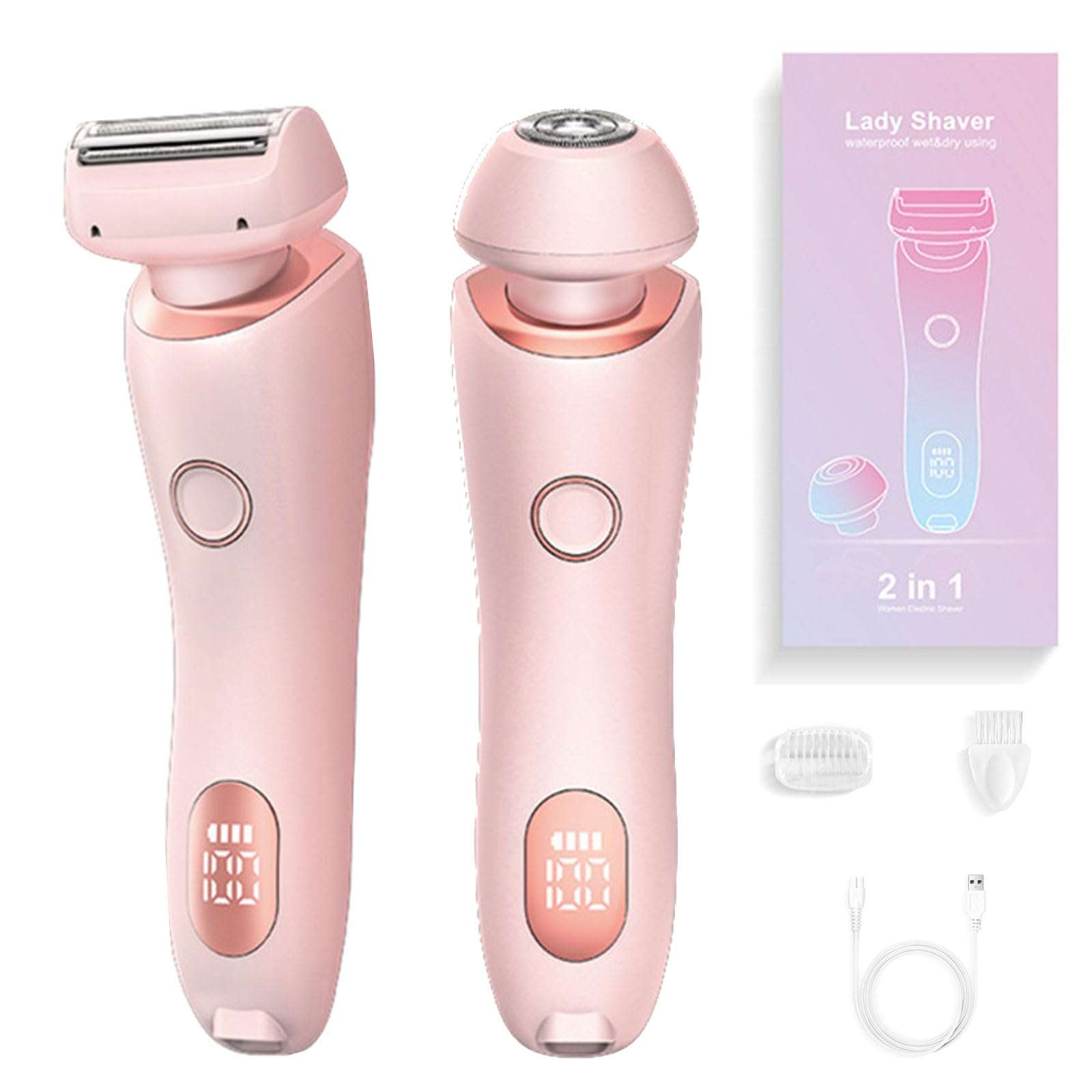 Omicove Goddess Glide Shaver, 2-in-1 Detachable and Replaceable Shaver Head, Wet and Dry Shaver, Shaver with Display (Pink) 1