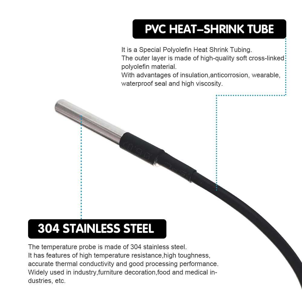 3 x DS18B20 Stainless Steel Waterproof Temperature Probes + 4.7K Resistors (100CM) for Arduino by keyestudio 3